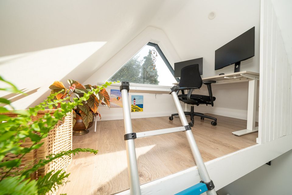 The mezzanine room accessible by telescopic ladder steps in 5 O’Donoghue Street, Inchicore, Dublin 8